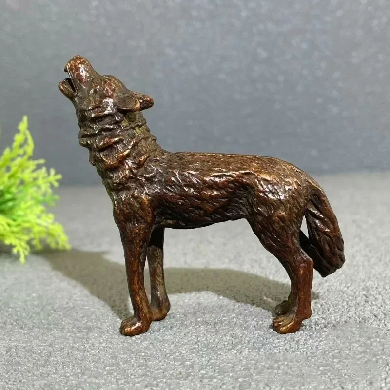 

Howling Wolf Sculpture Statue Brass Animal Figurine Crafts Furnishing for Home Decor Living Room Decoration Office Desk Ornament