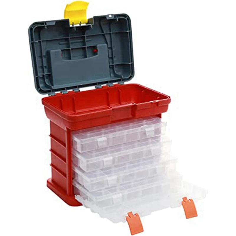 Multifunctional Storage Box With 4 Layers And 72 Compartments Can Place Screws, Nuts And Wrenches Capacity Stool Carrying Handle