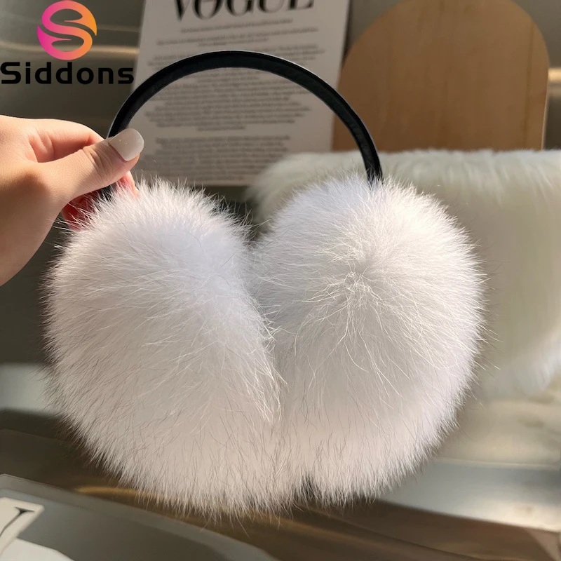 New Style Luxury Ladies Fox Fur Earmuffs Winter Women Warm Real Fox Fur Earmuffs Girl's Earlap Ultra Large Ladies Plush Earmuff