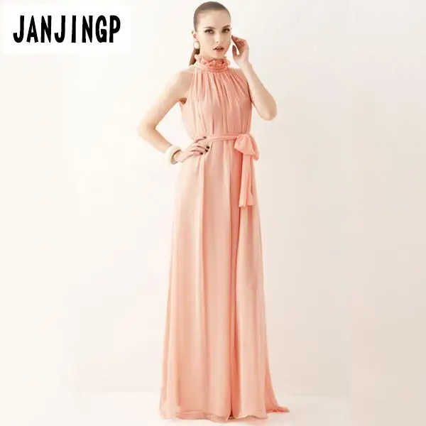 

Fashion Women Bohemian Halter Neck Chiffon Long Evening Dress Party Dresses vestidos de mujer Regulai Fit