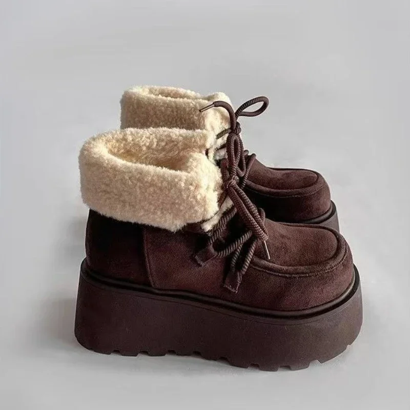 

Retro Style Height Increasing Furry Women's Snow Boots Coffee Color Winter 2025 Novelty Comfortable and Elegant Hot Ladies Shoes