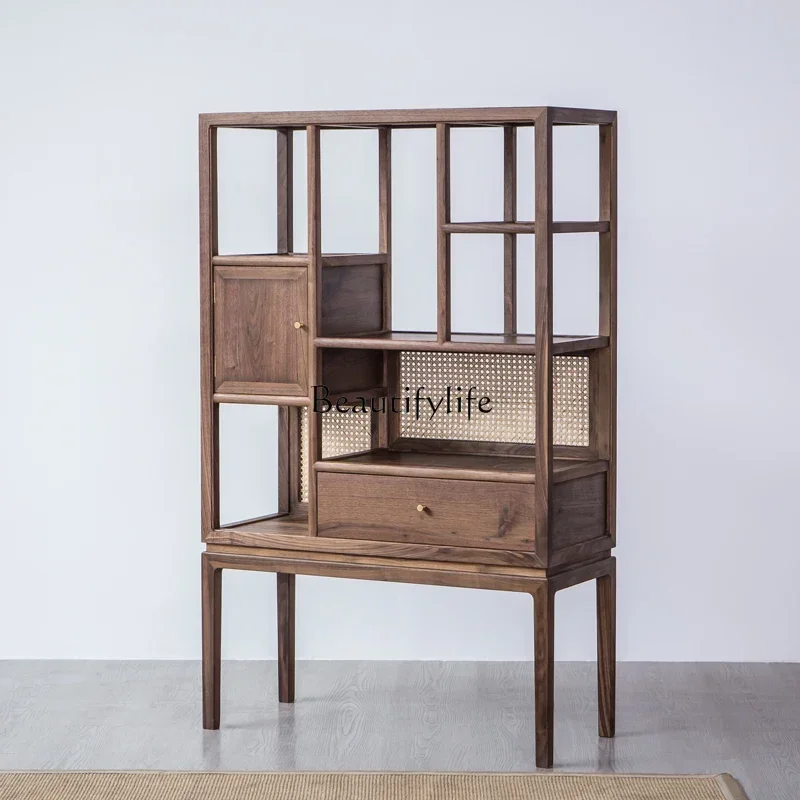 

ls 04New Chinese-style solid wood tenon and mortise black walnut small Bogu rack Duobao tea cabinet