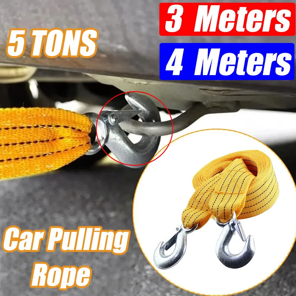 Universal Car Motorcycle Nylon Tow Rope Multi-sized Yellow Cars Motorbike Outdoor Thickened Emergency Tie-down Straps Auto Parts