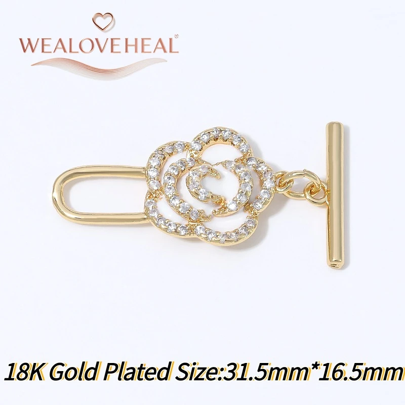 18K vergoldeter Messing-OT-Knebelverschluss, Rosenblüten-Emaille-Zirkon-Verschlüsse für Armbänder, Schmuckherstellungszubehör, DIY-Zubehör – Detail 32