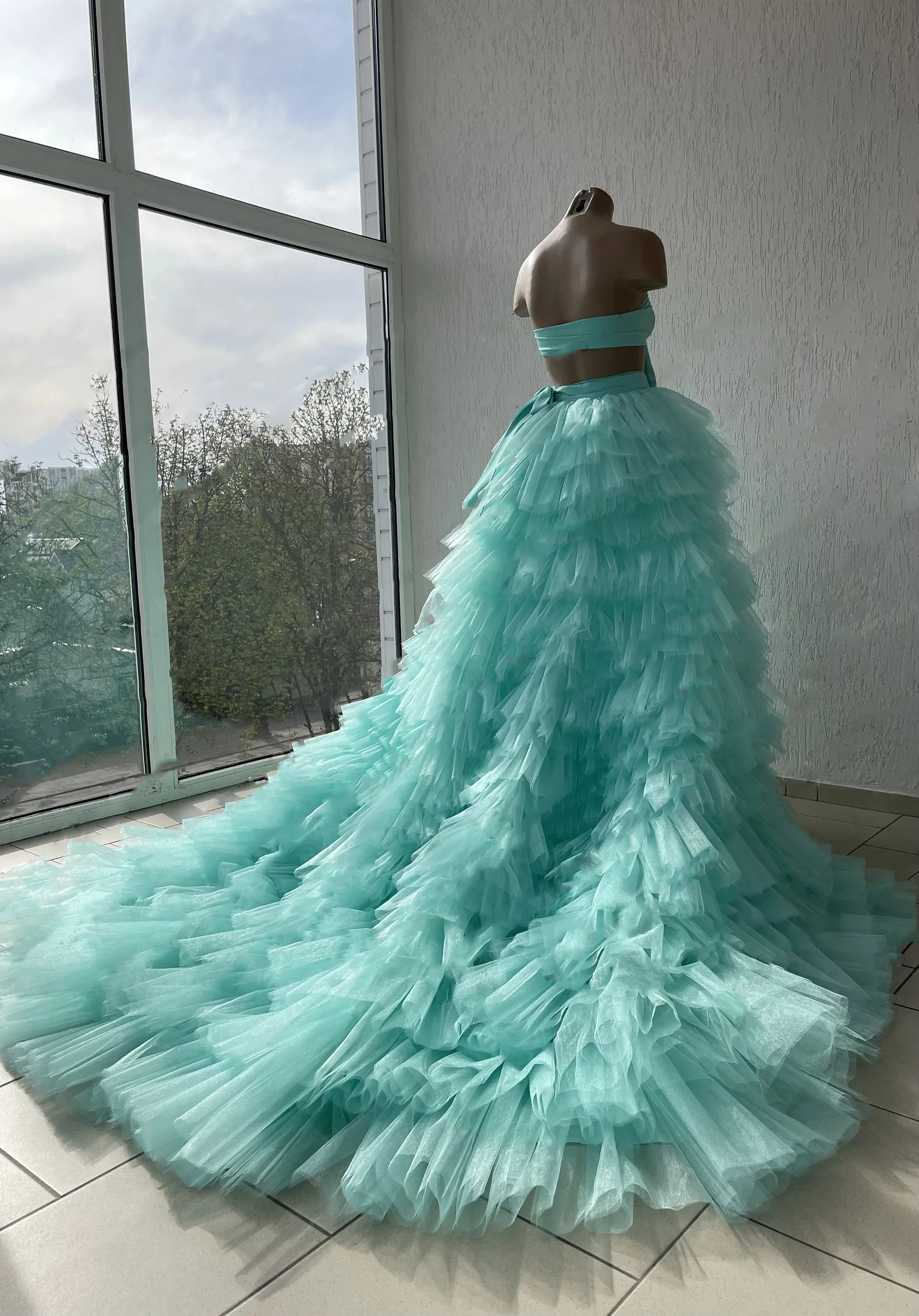 Voluminous Fluffy Tiered Split Tulle Skirts A-line Puffy Bridal Tutu Tulle Skirts Women Maxi Skirt With Long Train Custom Made