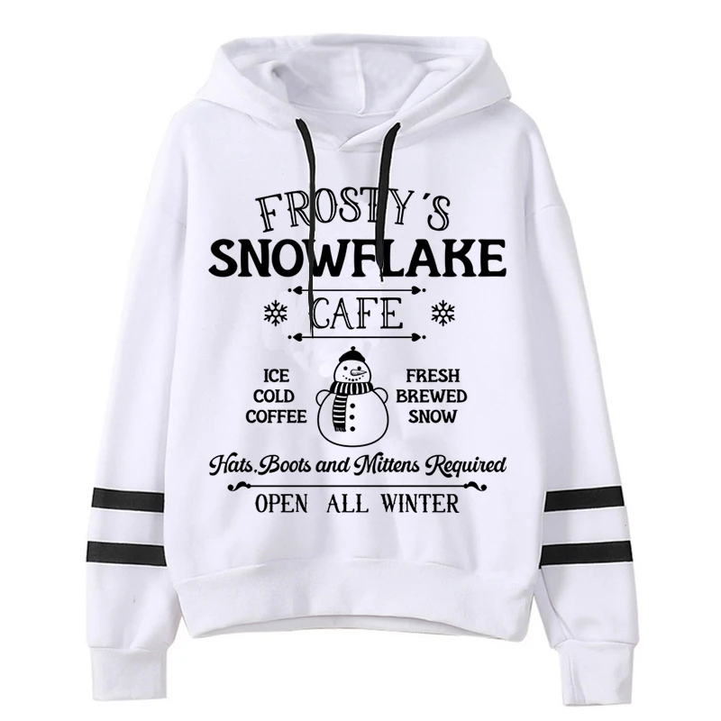 Christmas Snowman Design Winter Hoodies Female/Male Snowflake Cafe Graphic Pullover Hoodie Funny Festive Christmas Sweatshirts