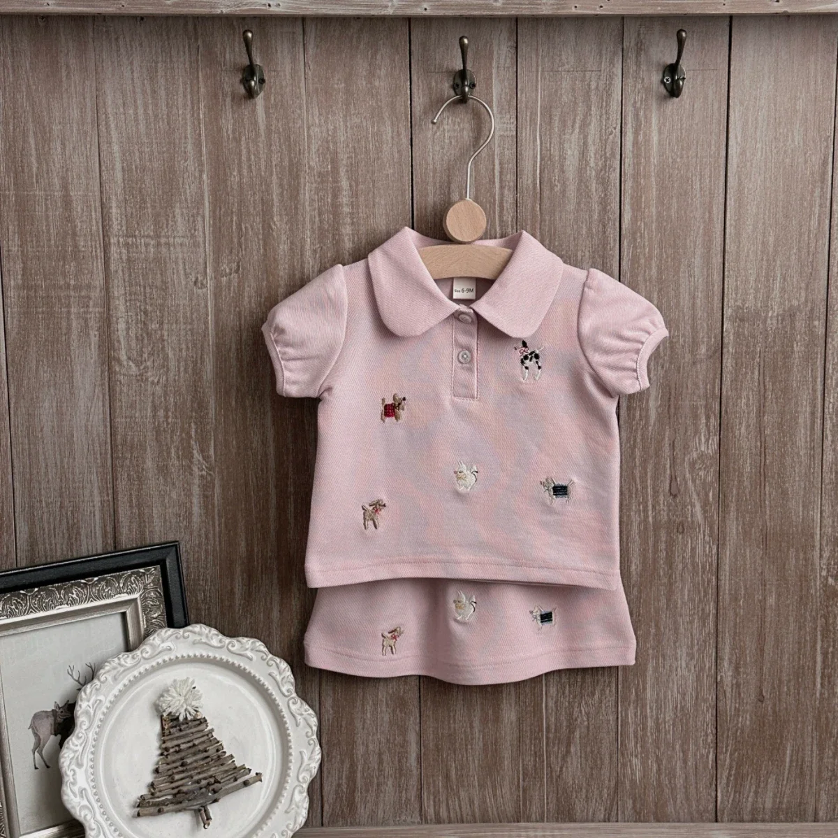Summer Baby Girl Cotton Set Lapel Puppy Embroidery Top+Small Bow Skirt 2Pcs/Set 0-3 Year Old Baby Girl Fashion Set