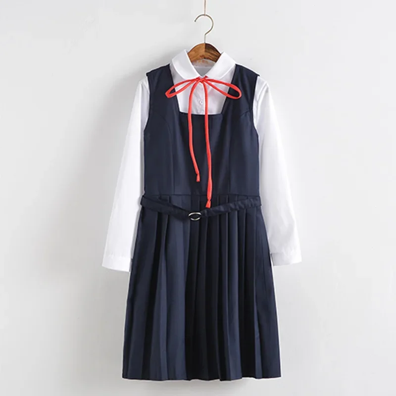 School uniform student uniform set corner placket white shirt vest dress set