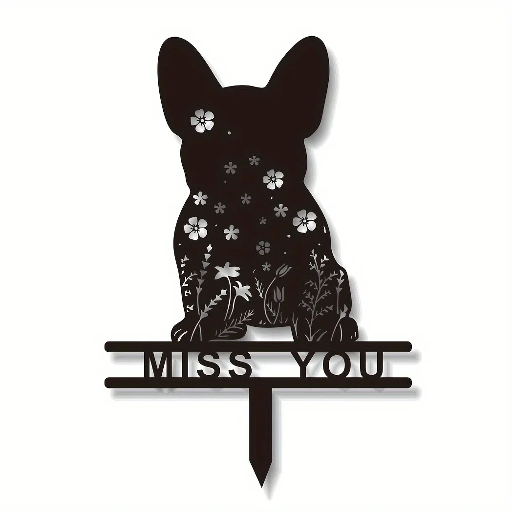 HelloYoung 1pc French Bulldog Memorial Stake Sign Pet Grave Markers Sign Metal Sign With Stake Pet Loss Gift, Yard Art Decor