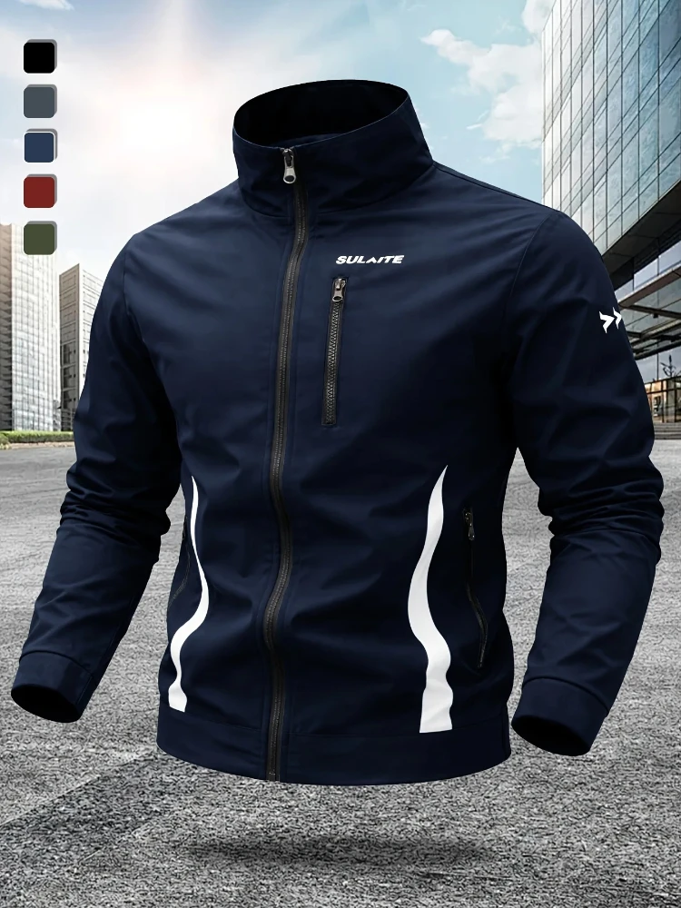 

Men's Stand Collar Sports Jacket Autumn Outdoor Loose Versatile Windbreaker Jackets Multi Pocket Solid Color Fashion Male Coats