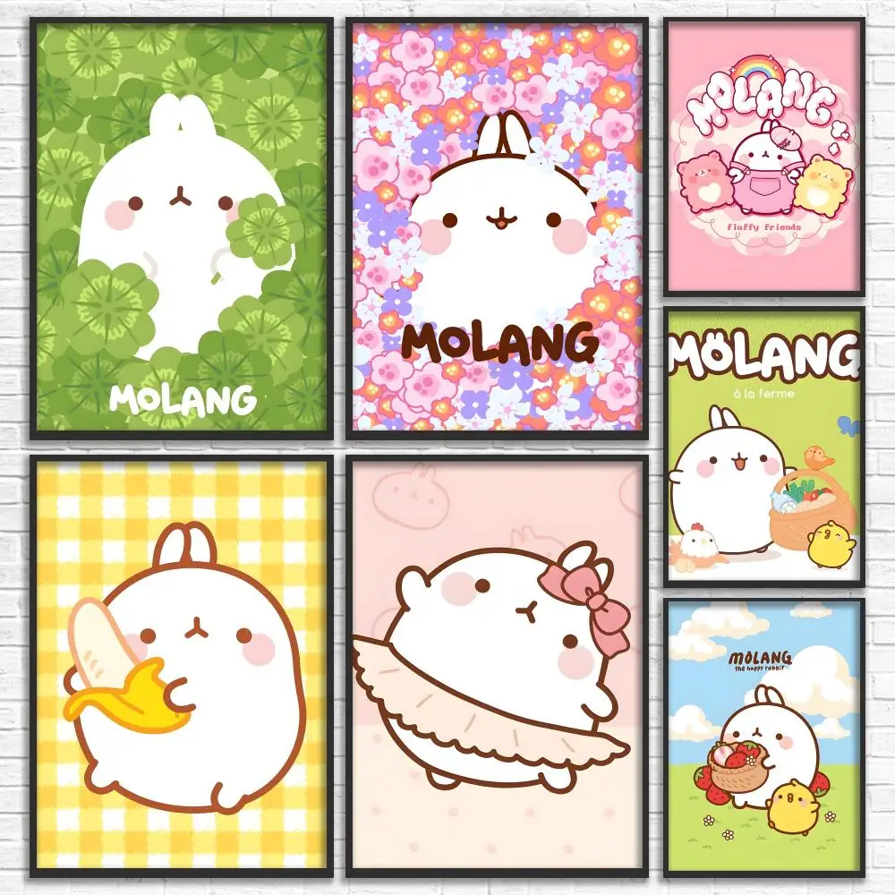 Kawaii Cartoon M-Molang Painting Calligraphy Canvas Mural For Interior Walls Crease-Free Beautiful For Living Room Bedroom