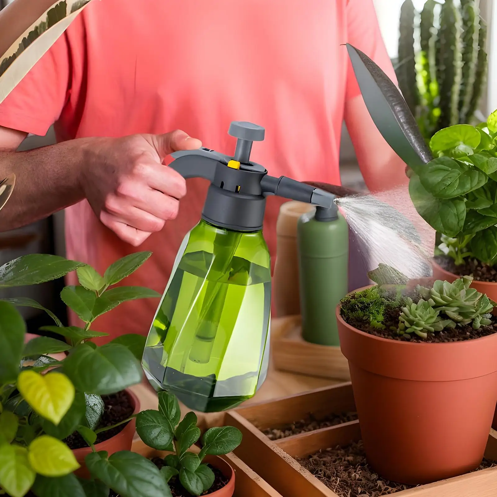 

Air Pressure Watering Can With Adjustable Nozzle 1.5L Hand Held Outdoor Garden Green Plant Mister For Garden Watering