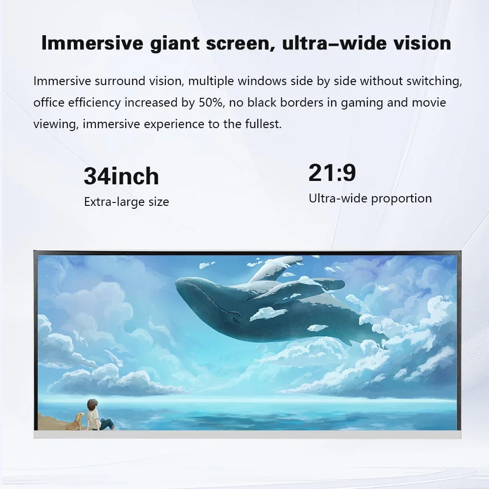 34 Inch Monitor 5120 X2160, 60Hz 450 Nit PBP Dual-Screen  Glossy Screen 21:9 Aspect Ratio IPS Panel  Full Aluminum Alloy Housing