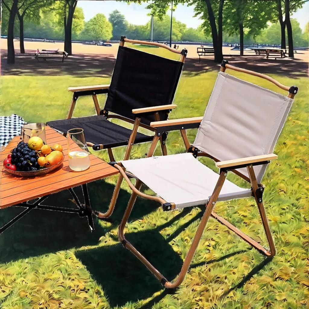 Portable Kermit Chair for Outdoor Activities Durable Foldable Metal Wood Oxford for Picnics Hiking Camping Gardening Park Use  ك