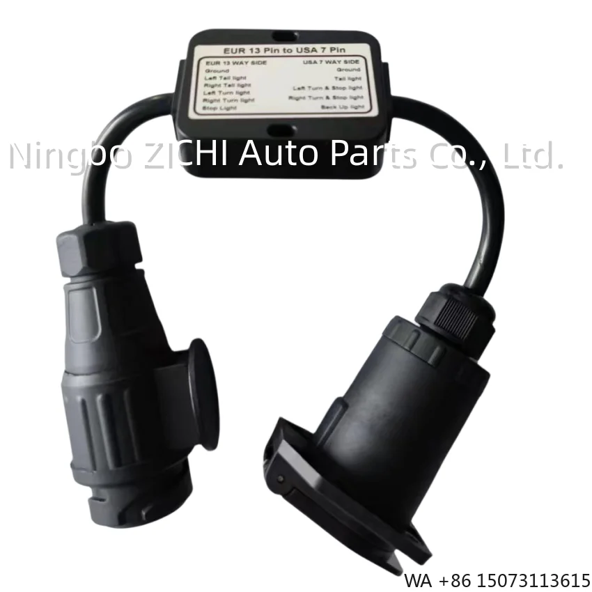 European 13-Pin to American 7-Pin Flat Trailer Light Converter Adapter