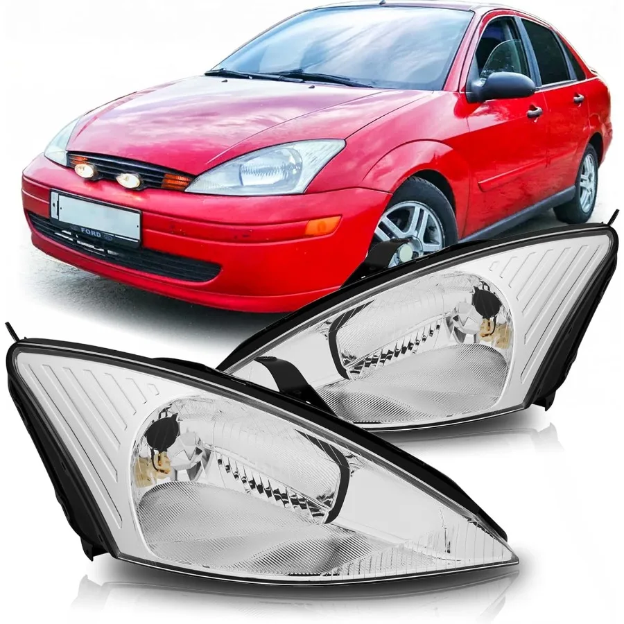 

Headlights Assembly Compatible with 2000 2001 2002 2003 2004 Focus Headlamp Replacement Chrome Housing Pair for Enhanced Night