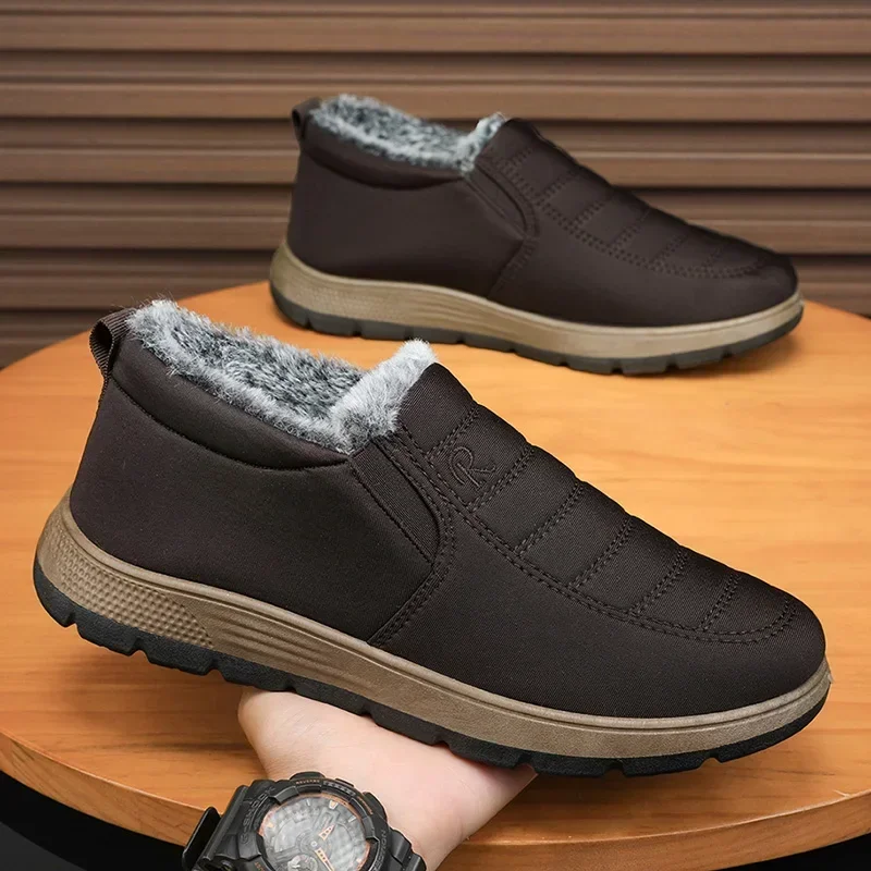 Zapatos informales para hombre, mocasines cortos de felpa sin cordones, cómodos, con plataforma, de algodón, para exteriores, invierno, 2023