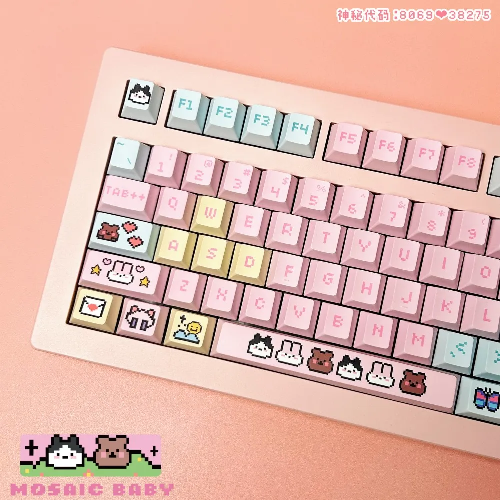 Imagem -05 - Pixel Pbt Keycap para Meninas Pixel Keycap Cereja Desenhos Animados Fofos Escritório Presente Acessórios Coreano 140key Koa 142 Chaves