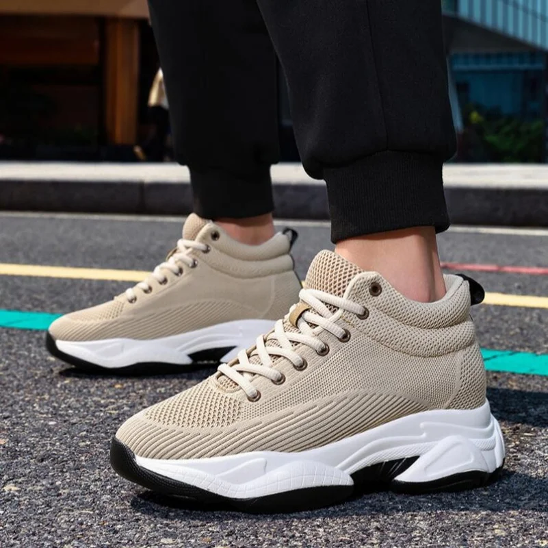 Summer Plus Size Men Invisible Height Increasing Sneakers 8cm Breathable Mesh Casual Sports Outdoor Comfortable Elevator Shoes