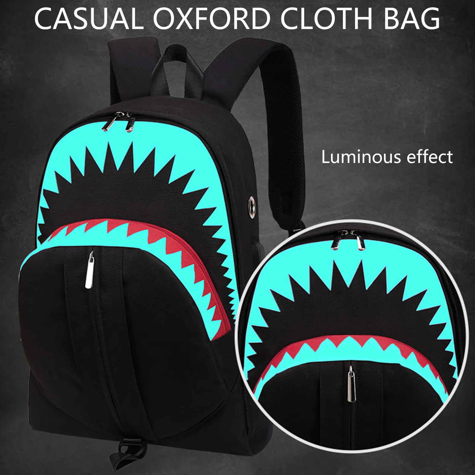 Fashion Men Backpack Shark Mouth Pattern Design Casual Shopping Multifunctional Bags for Street Travel Trip Knapsacks