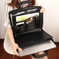 Bolsa de lona negra para documentos de oficina para hombres y mujeres, maletín de mensajero para computadora portátil, trabajo de mano, negocios, A4