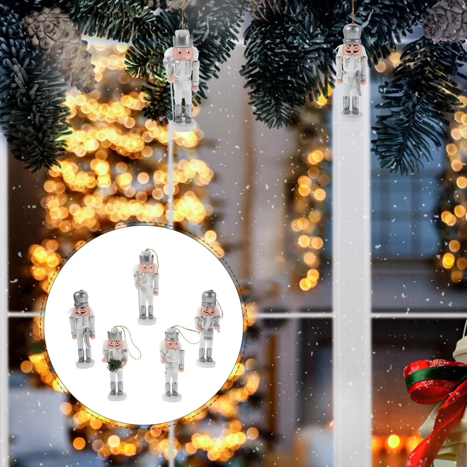 

1Set Christmas Nutcrackers - Compact Silver Hanging Ornaments for Door Wall Mantel Desktop Festive Decoration Nutcracker Toy