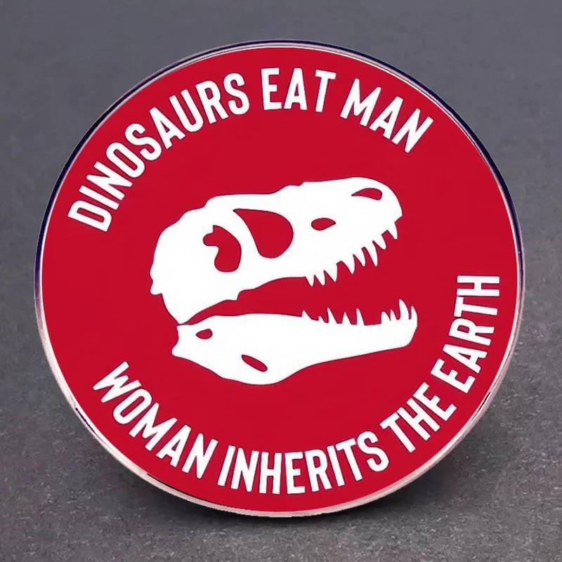 Dinosaurs Eat Man Woman Inherits The Earth Enamel Pins Lapel Badge Brooch Decoration Jewelry