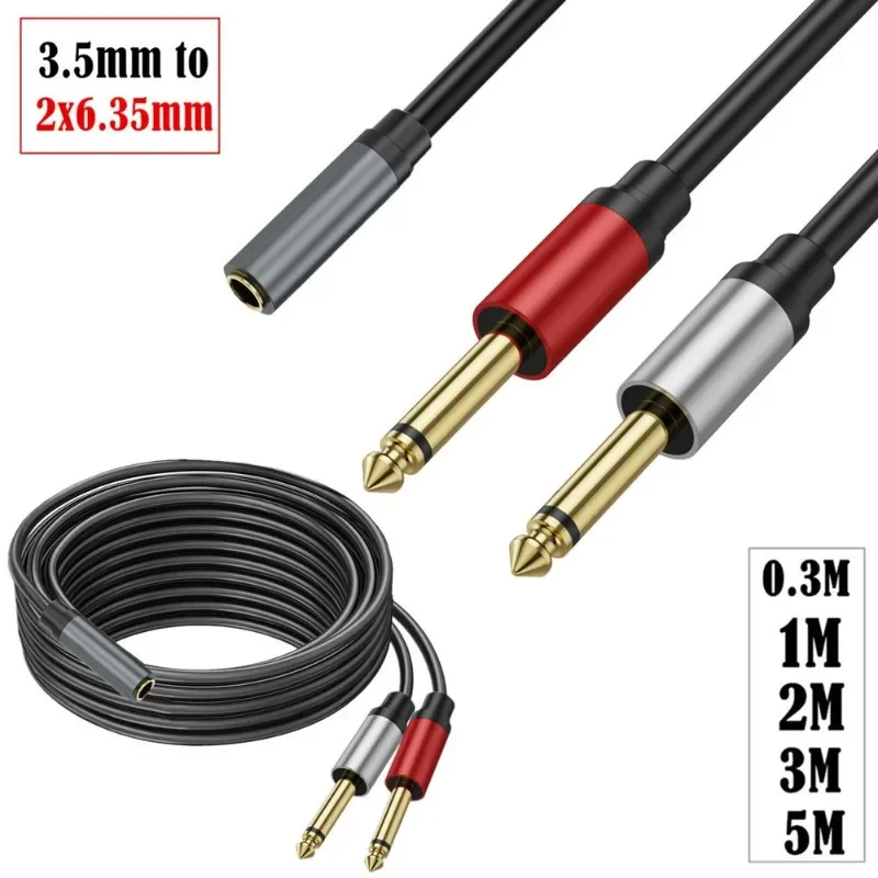 

Super Soft Copper Core Gold-plated Head 3.5 Female To 2 6.35mm Mono Male Audio Cables, Suitable for Speaker Mixing Console