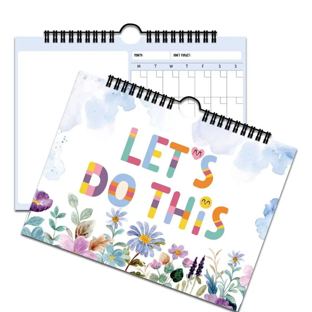 Smooth Writing Undated Monthly Planner PVC Cover Flower Themed Monthly Student Planner Portable Calendar Daily Planner Students