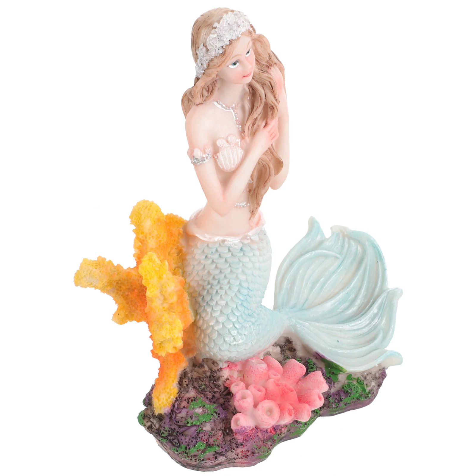 Exquisite Mermaid Statue Decoration Resin Wear-Resistant Small Underwater Ornament for Fish Tank Home Office Desktop Decor