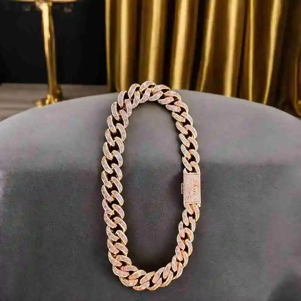 

18/20/25MM Iced Out Hiphop VVS Moissanite 925 Sterling Silver Baguette Sparkling Cuban Link Chain