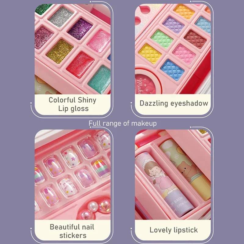 Kids Makeup Kit for Little Girls 49 Pcs Washable Makeup Kit Kids Real Girls Makeup Kit with Cosmetic Case ，Birthday Gifts