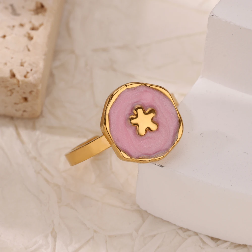 10pcs Romantic Star Pink Stainless Steel Women's Rings Openwork Floral Design Jewelry Ring Valentine's Day Gift Wholesale bijoux