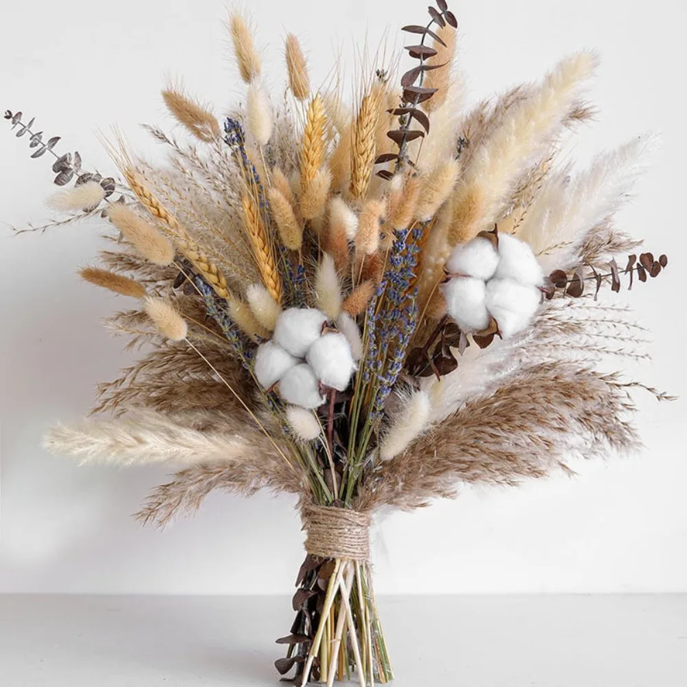80Pieces Natural Dried Flowers Bouquet Home Decoration  Pampas Reeds Grass Rabbit Tails Bouquet Boho Home Arrangements view 2