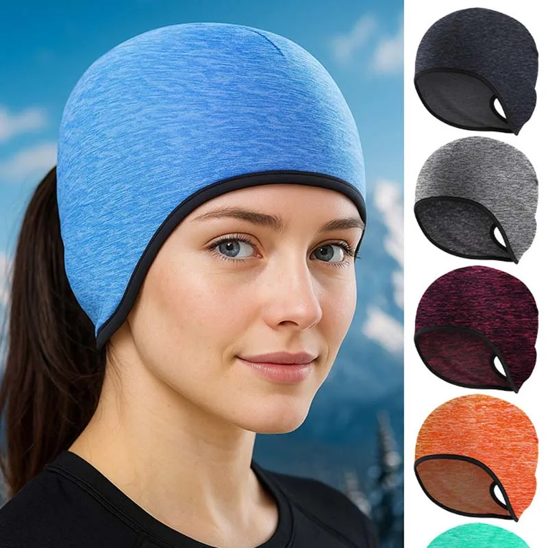 Winter Outdoor Sports Women's Ponytail Hat Hooded Fleece Lined Ski Hat Outdoor Windproof Ear Warmers Insulated Cycling Cap