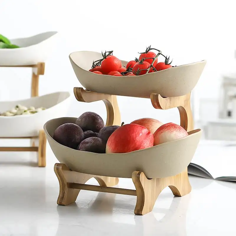 

Креативная многослойная ваза для фруктов Cerc, двухслойная подставка из бамбукового дерева, европейская корзина Sle Sui, тарелка для сухих фруктов для домашнего использования