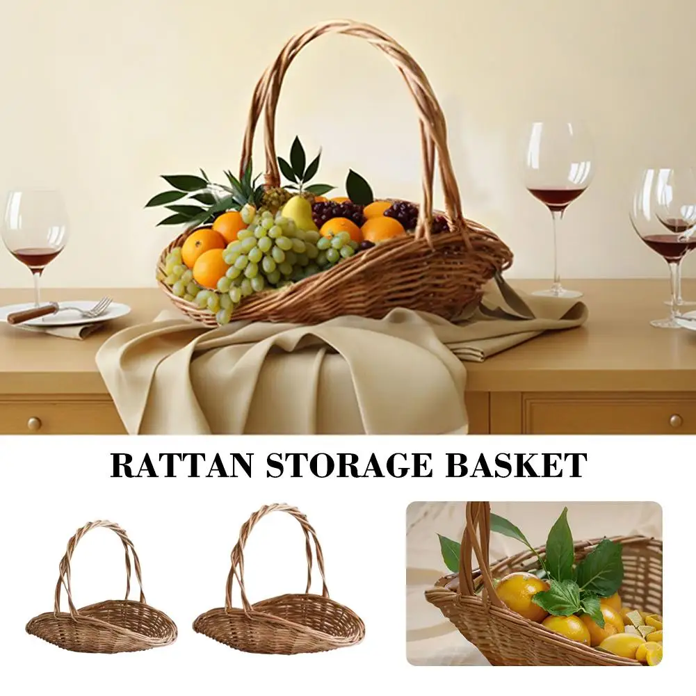 

Flower Basket Straw Hand-woven Wicker Flower Portable Rattan Bamboo Storage Basket Fruit Picking Basket Picnic I8A5