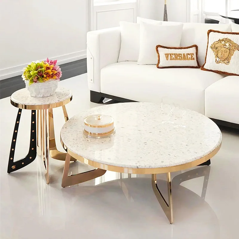 Italian light luxury marble coffee table high-end luxury villa living room designer home stainless steel round coffee