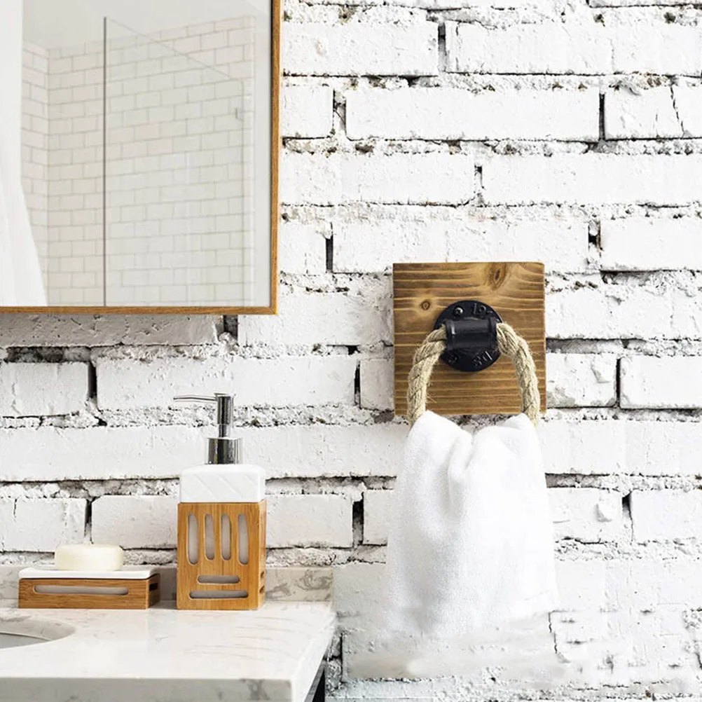 

Wooden Towel Ring Holder Hooks Washcloths Hanging Hanger Bathroom Decor Space Saver Modern Style Practical Design