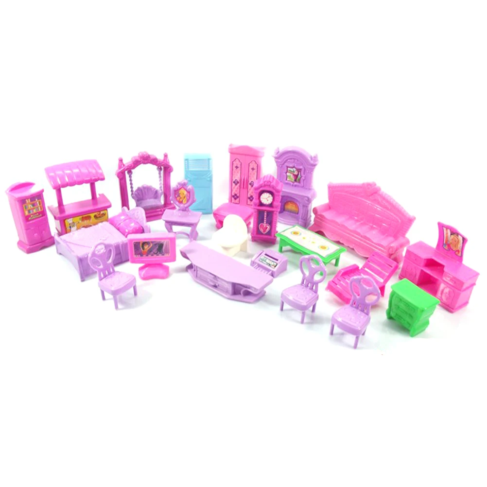 22Pcs Dollhouse Play Set Plastic Furniture Miniature Rooms Baby Kids Pretend Play Toys Dollhouse