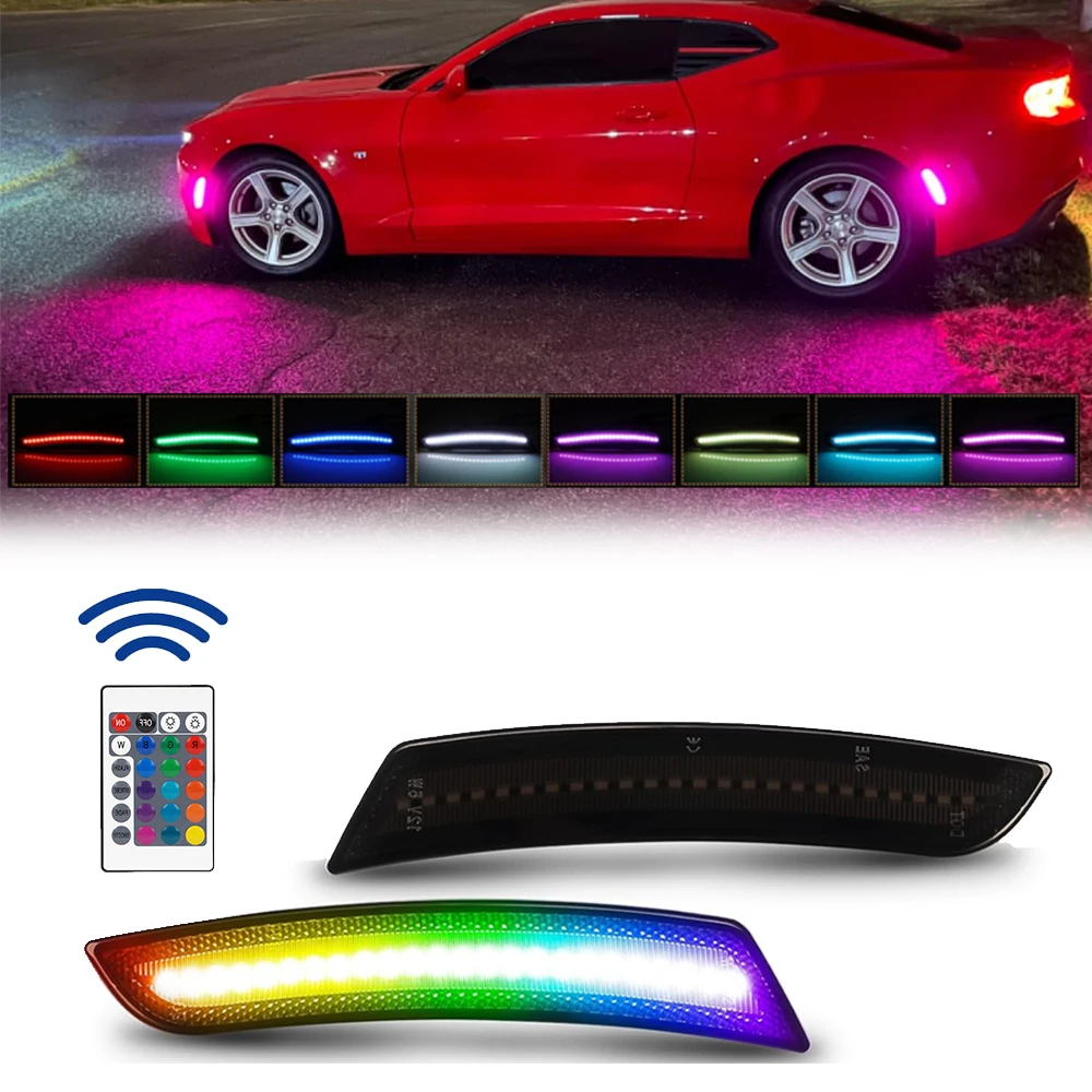 

Комплект из 4 светодиодных боковых маркеров (передние и задние) с динамической RGB-подсветкой для Chevrolet Camaro LS LT SS ZL1, Cadillac CTS ATS (OEM) # 20896550