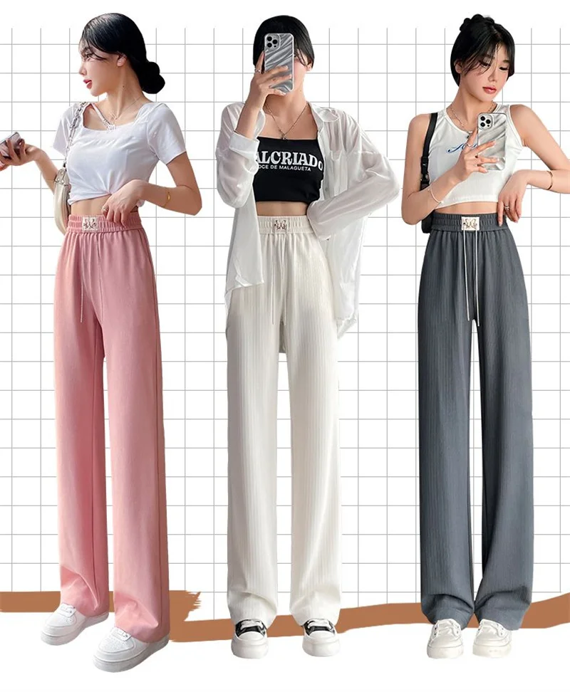 

Trend of Wide-leg Pants Female 2024 Spring and Summer Thin High Waist Drape Explosions Casual Narrow Loose Straight Pants Female