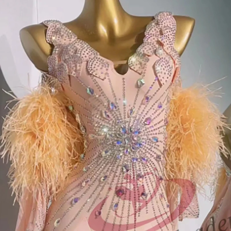 

Latin Dance Professional Dress High-end Custom Pink Love Cha Cha Cha Tango Female Adult Standard Stage Professional Clothing