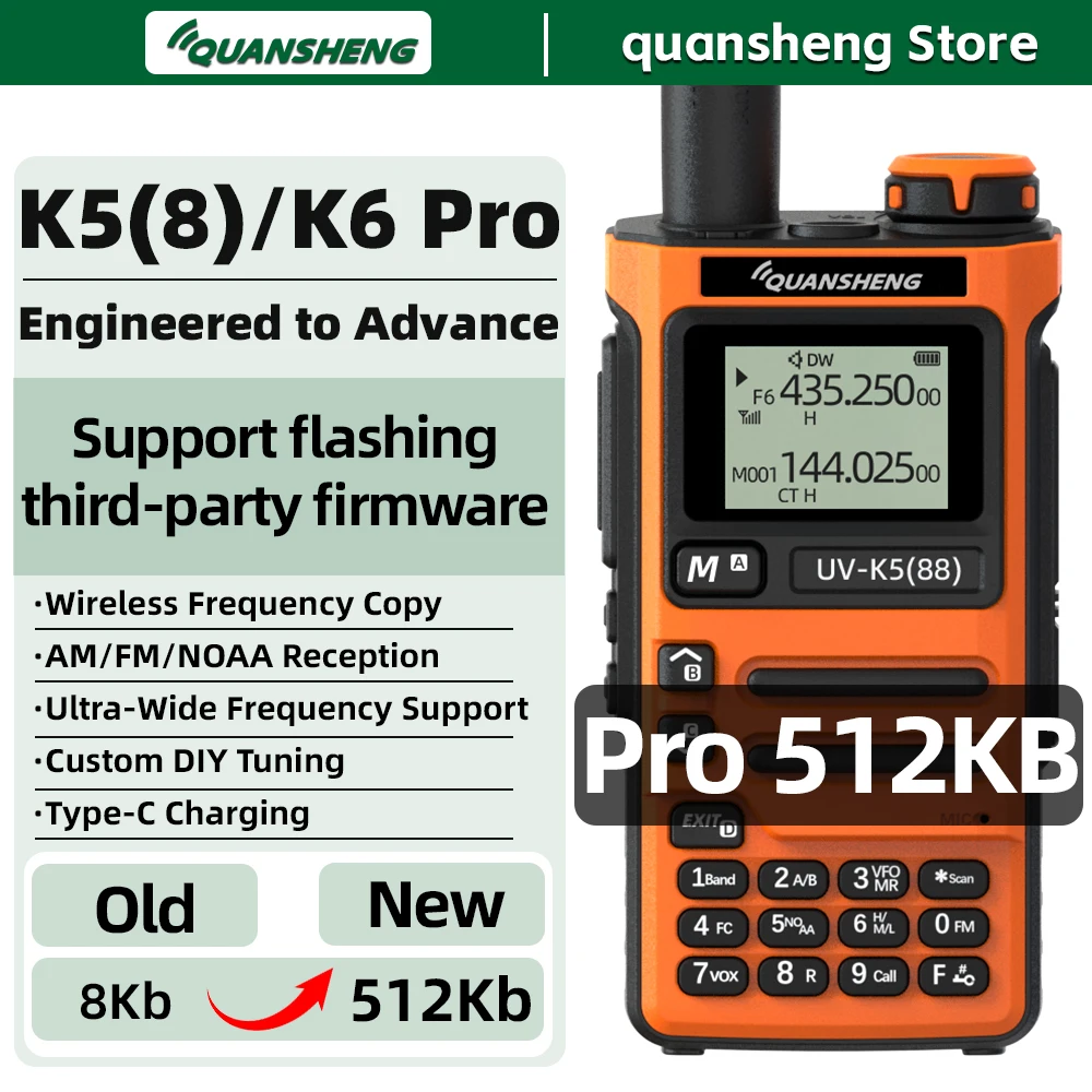 Quansheng UV K5 8 جهاز اتصال لاسلكي K6 Pro 512KB ذاكرة طويلة المدى محمولة FM هام مجموعة لاسلكية راديو اتصالات للتخييم
