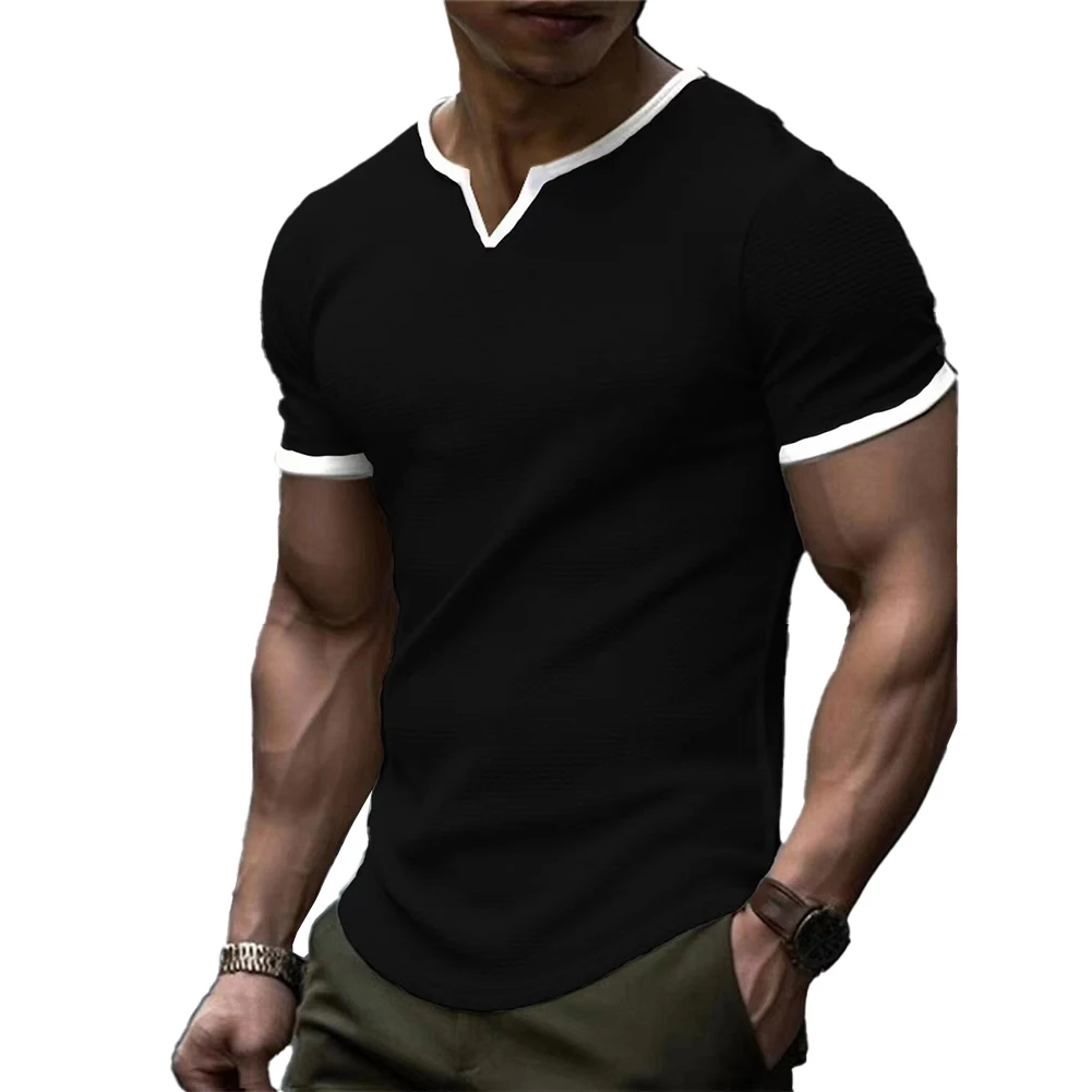 

Top T Shirt Black Gray Polyester Short Sleeve Solid Color T Shirt V Neck White Green M-3XL Men Brand New Comfy