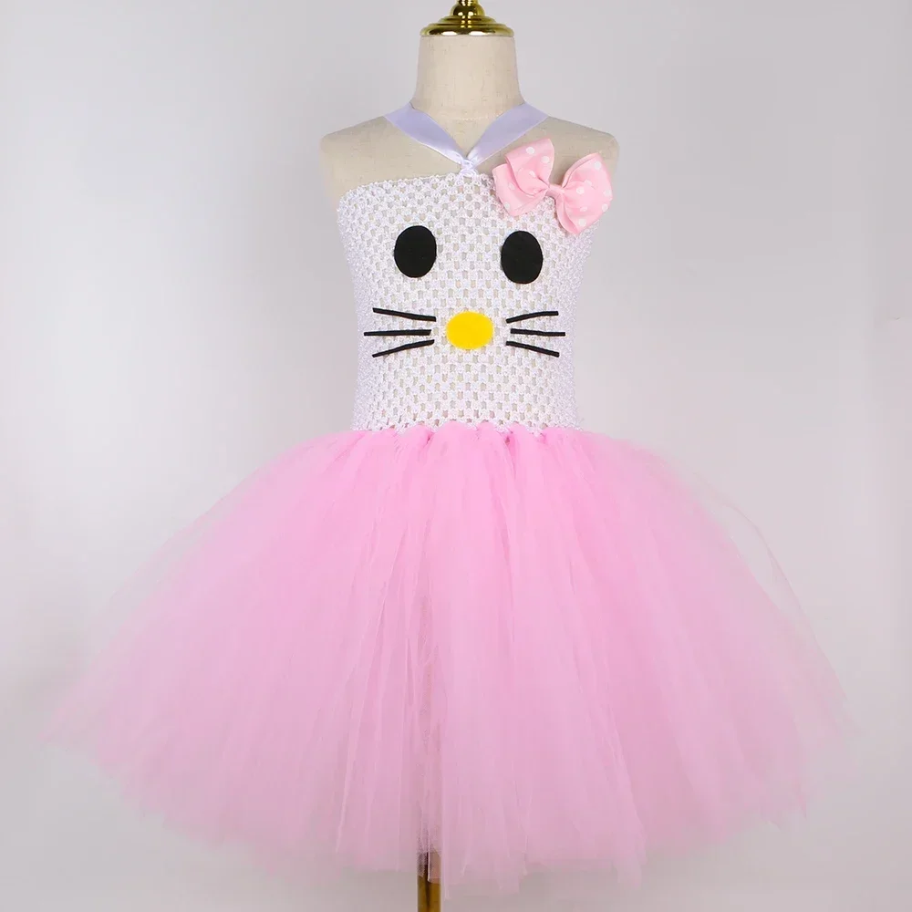 Kitty Costume for Girls Pink Tulle Tutu Dress Birthday Party Princess Dress Toddler Kids Halloween Cartoon Cat Dress Up Clothes