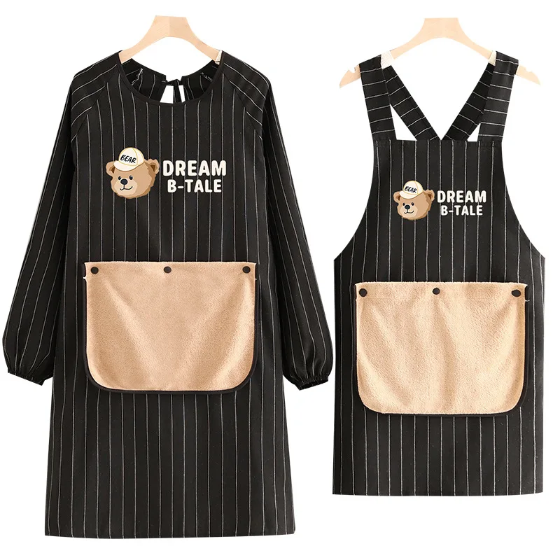 

Бытовой кухонный халат, дышащий хлопковый фартук с длинными рукавами для приготовления пищи, новая женская рабочая одежда