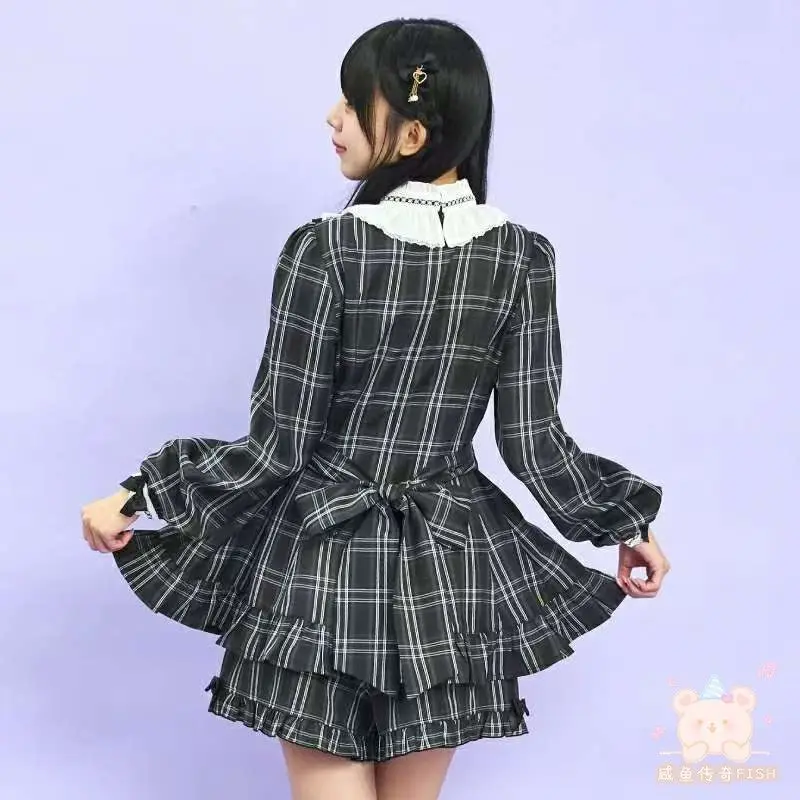 

Новинка 2026: Комплект SC Suit Bow Lolita — Модный, милый, с завышенной талией, утягивающий, с длинными рукавами, платье и базовые шорты (комплект из двух предметов)