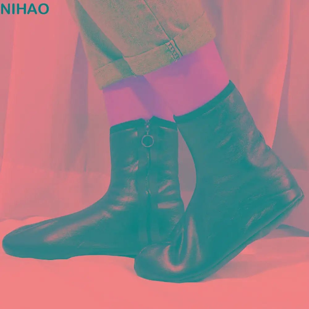 

Fashion Anti-slip Zipper PU Foot Warmers Thicken Warm Winter PU Floor Socks Soft Solid Color Thick Mid-calf Socks Winter Autumn