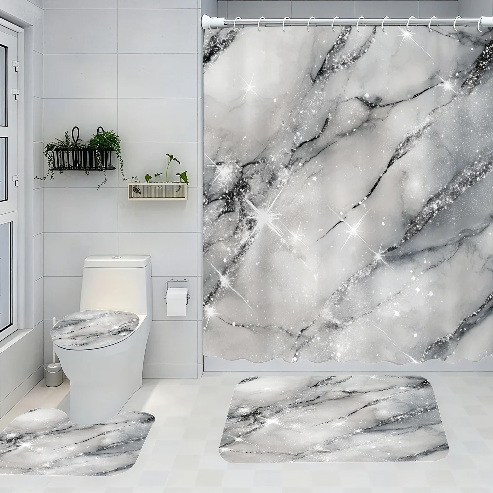

Starlight Bathroom Four-piece Set - Avant-garde Waterproof Shower Curtain, creating a complete bathroom suite